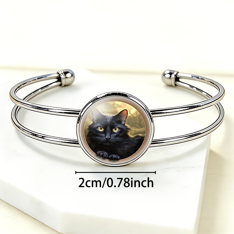 Women's Cat-Themed Adjustable Open Bangle Bracelet